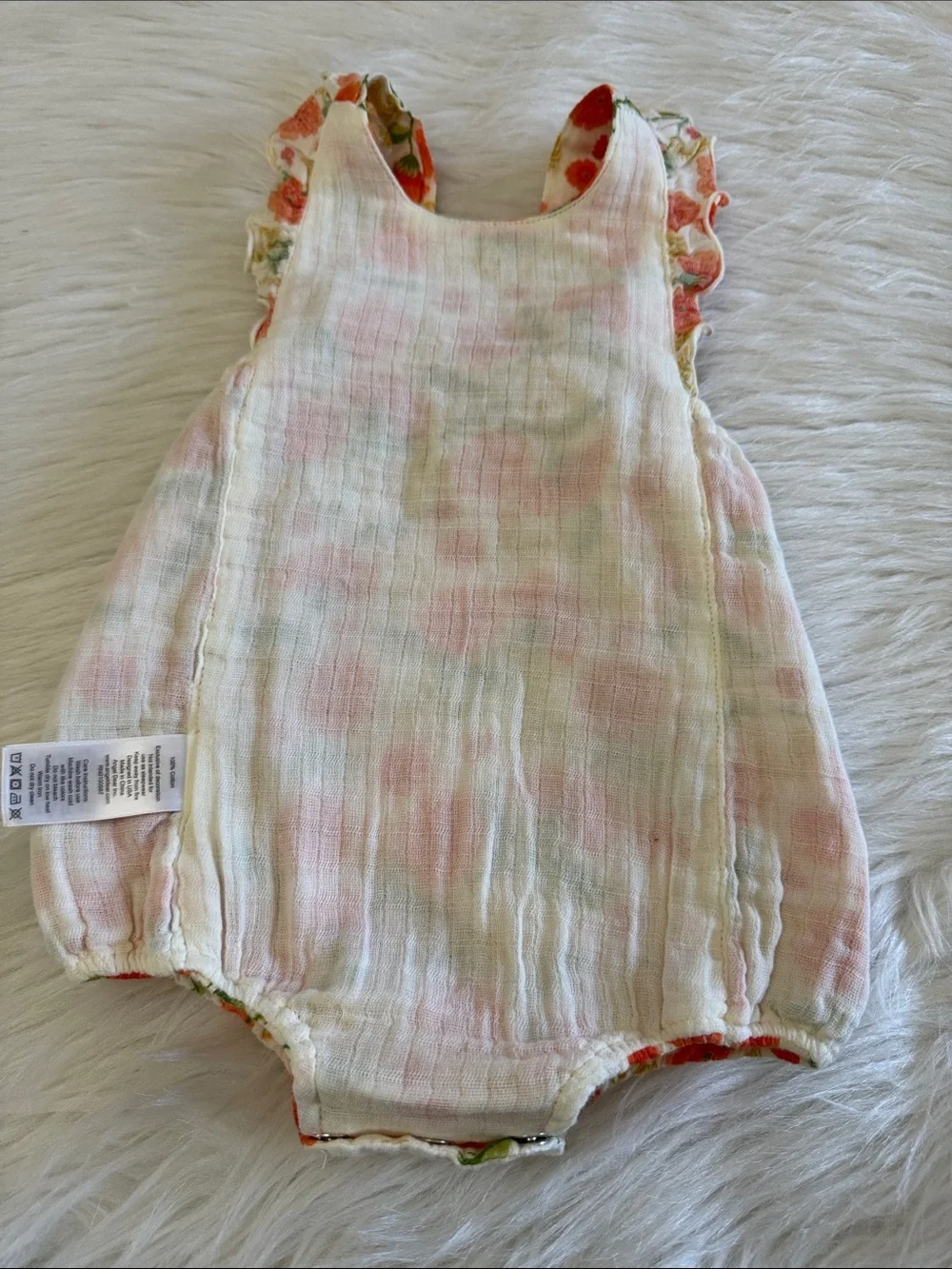 Angel Dear Muslin Orange Marigold Ruffle Sun Bubble Baby Romper Size 6-12 Month